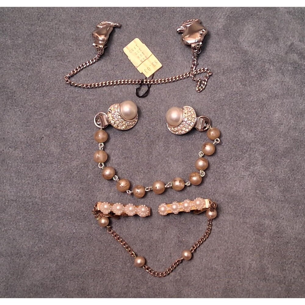 Vintage Sweater Clips (3) Rhinestone Pearl Fruit